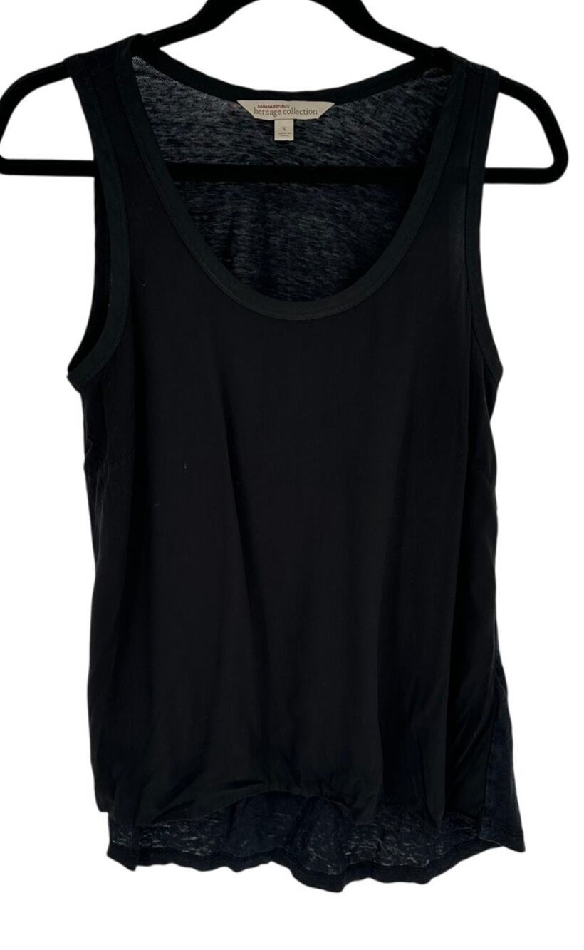 Banana Republic Womens Black 100% Linen Scoop Neck Tank‎ Top High Low Size Small